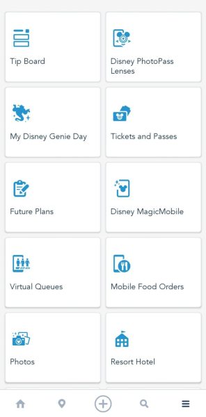 My Disney Experience App Menu