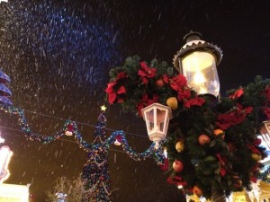 Snow falling on Main Street U.S.A.