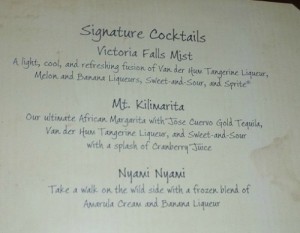 Victoria Falls Specialty Drink Menu