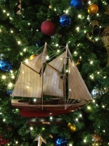 Detail of Christmas tree decoration at Disney's Yacht Club Resort