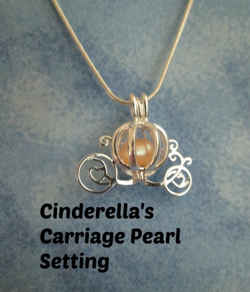 Princess Cinderella carriage pearl cage necklace silver tone