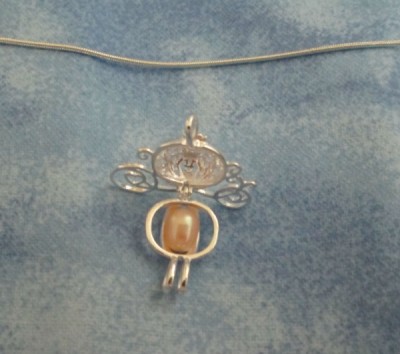 Princess Cinderella carriage pearl cage necklace silver tone