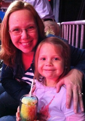 Waiting for the show to start with our souvenir Snocone.