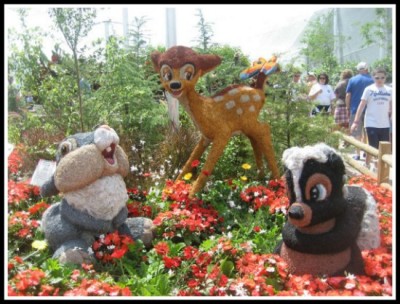 Bambi themed topiary inside last year's butterfly garden