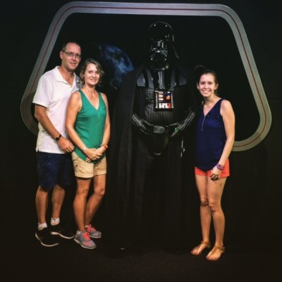 Meeting the terrifying Darth Vader at the Launch Bay!