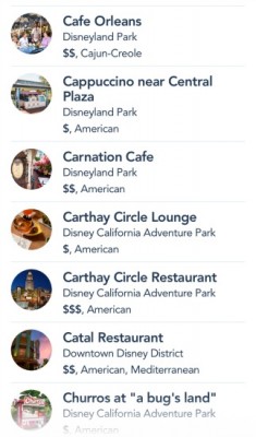 Disneyland App Restaurants