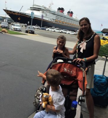 Distance to the Disney Wonder from the sidewalk in front of the Wyndham San Diego Bayside. 