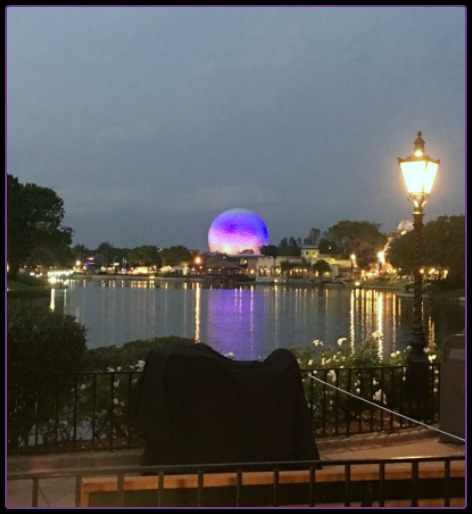 EPCOT's Spaceship Earth at dusk