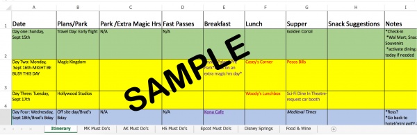 Disney World itinerary