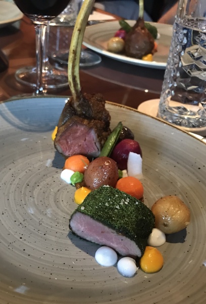 Lamb Chop with sweet potato, pickles and coconut