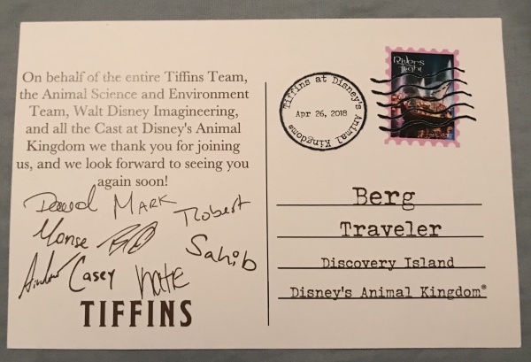 Postcard back from Tiffins Talks