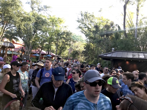 Crowd of guests waiting to enter Pandora