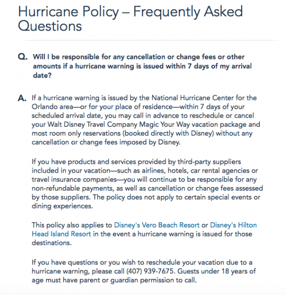 Cancellation policy for Disney