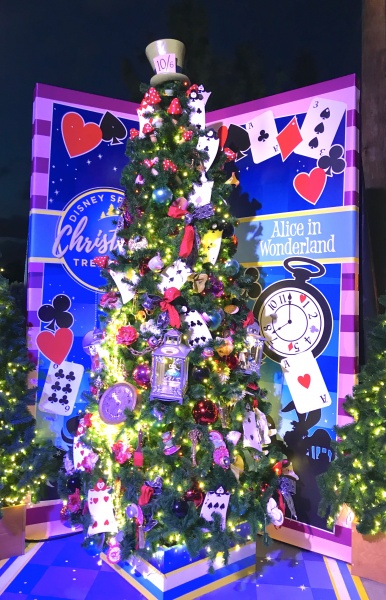 Christmas tree themed to Alice and Wonderland