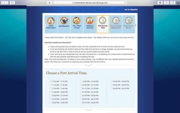 Decide what time you would like to arrive at the port