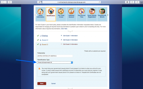 Passport or ID choices