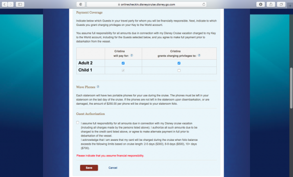 Choosing which guests can charge to your account on the ship