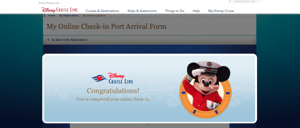 Captain Mickey stating online check-in is complete