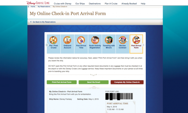 Print or download your port arrival form for DCL