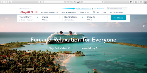 disney cruise line login in