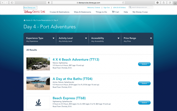 Port Adventure availability for DCL