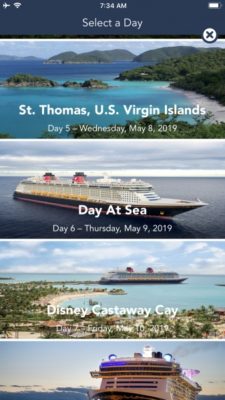 DCL itinerary in the app