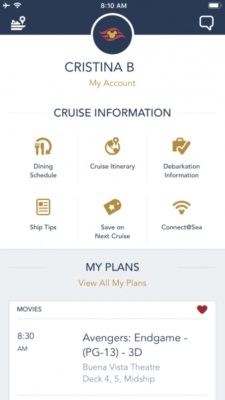 DCL app main page while on board