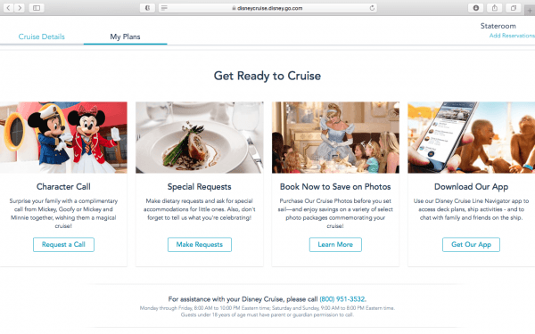 Disney Cruise pre-booking options