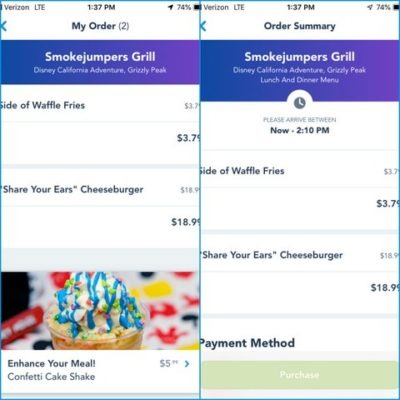 Mobile ordering food at Disneyland