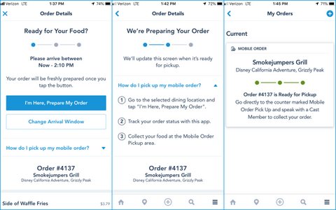 Mobile ordering food at Disneyland