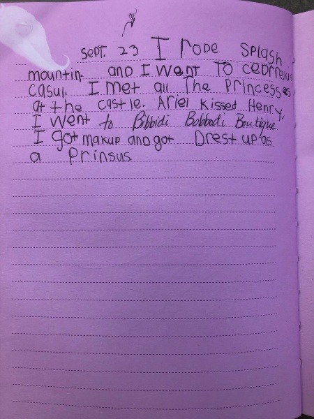 Child's Disney World vacation journal while missing school