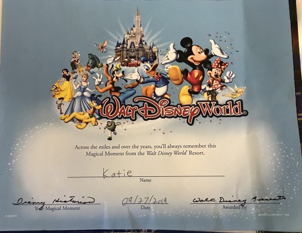 Magical Moments certificate