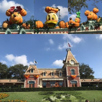 Fall decorations at the tapstiles of Disneyland