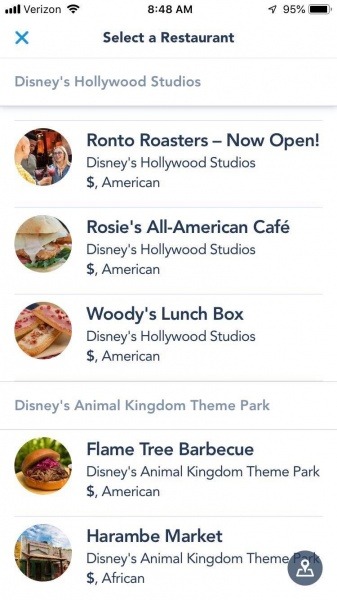 Mobile ordering at Walt Disney World