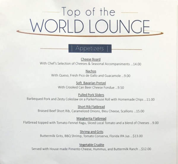 Top of the World Lounge Appetizer Menu