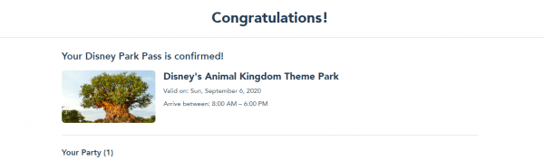 Park Pass Reservation Confirmation Screen