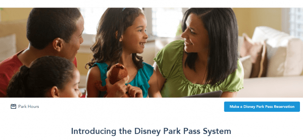 Walt Disney World's New Park Pass System Reservation Button