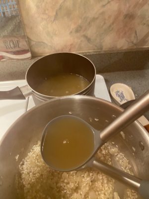 Adding the Chicken Stock | Festival of the Arts Wild Mushroom Risotto