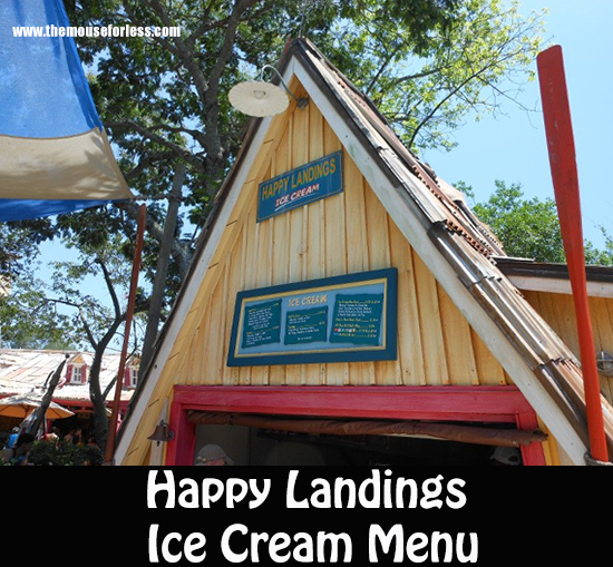 Happy Landings Ice Cream Menu
