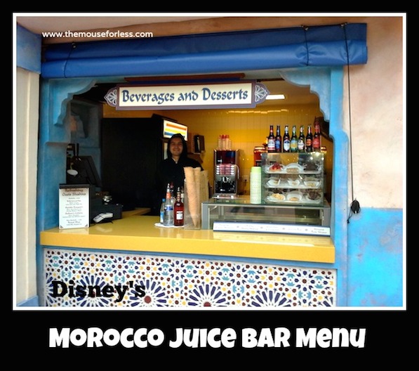 Morocco Juice Bar Menu Epcot at Walt Disney World