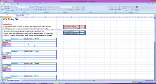 Disney Dining Plan Tracker
