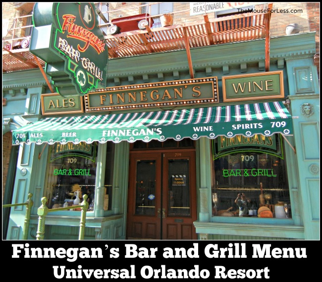 Finnegan's Bar and Grill Menu Universal Studios