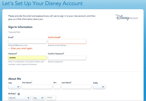 My Disney Experience registration