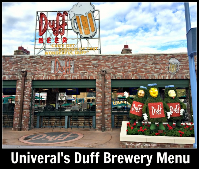 Duff Brewery Menu