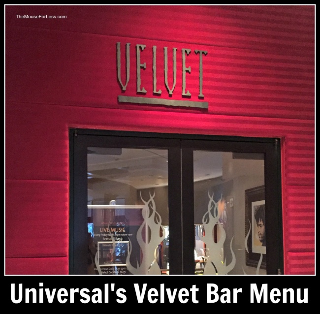 Universal's Velvet Bar Menu