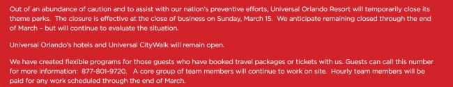 Universal Orlando Resort Closing Due to Concerns of Coronavirus