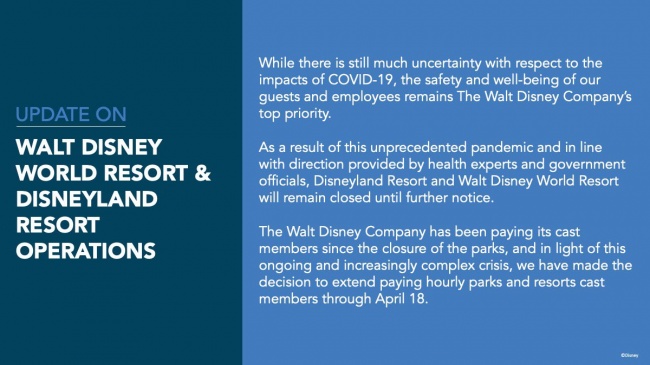 Walt Disney World Resorts & Disneyland Resorts Operations on coronavirus