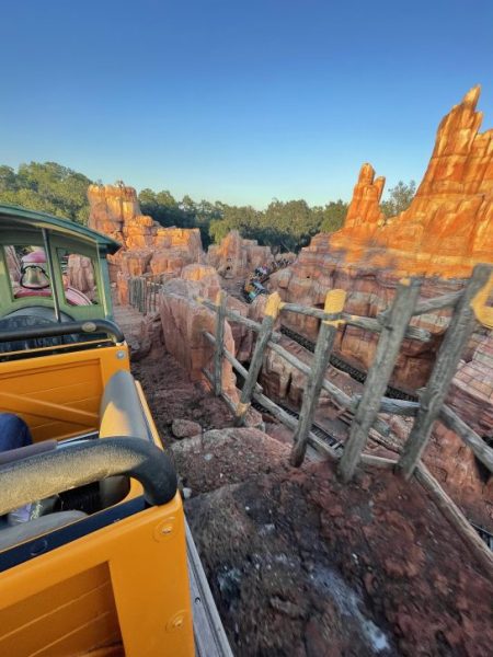 View from the top of the first hill of Big Thunder Mountain. 