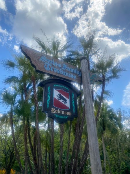 Sign outside of the Swiss Family Robinson Treehouse. 