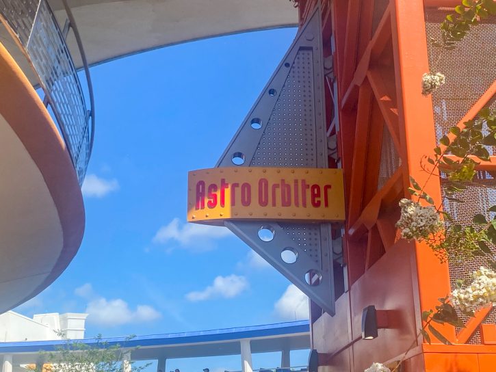 Sign outside the elevator to get to the Astro Orbiter.